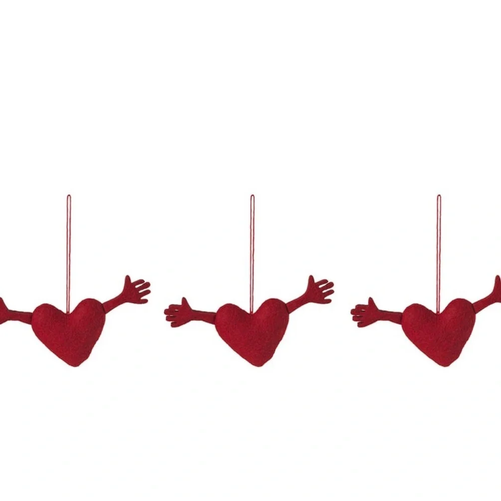 3-pc IKEA Red Heart tree Ornaments Valentine’s Day LOVE holiday fabric decor new